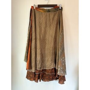 Dori Style 100% Silk Wrap Boho Maxi Skirt Reversible Print Multi Wear Festival